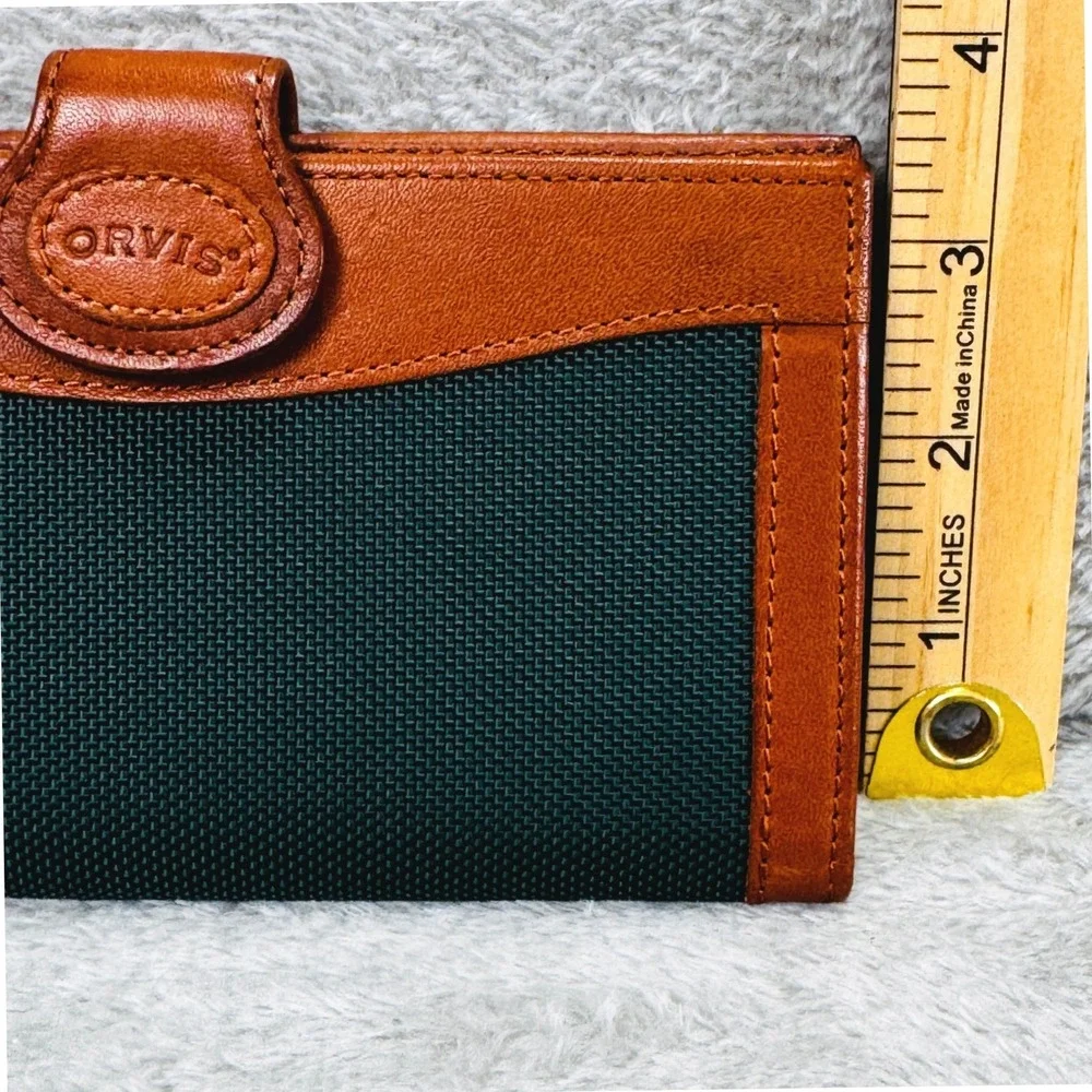 Vintage Orvis Leather Canvas Wallet Organizer Passport Checkbook Holder Green